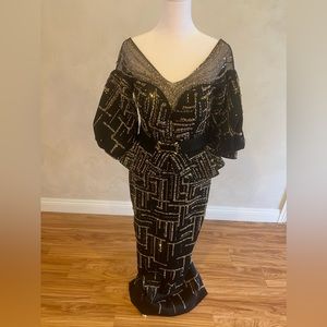 Short Sleeve Maxi Crepe Column Black Gown